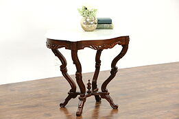 Victorian Marble Top Carved Mahogany 1860's Parlor or Lamp Table