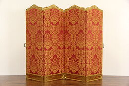 French Gold Leaf 1890 Antique Screen, Four Damask Panels