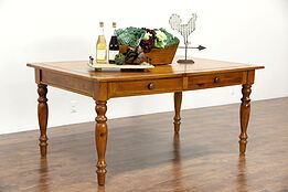 Country Pine Farmhouse Vintage Harvest Dining Table, 2 Drawers