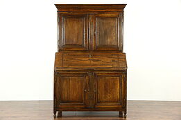 Dutch Antique 1780 Rustic Oak Hand Crafted Secretary Desk, Bookcase Top