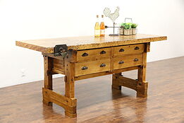 Carpenter Antique 1900 Maple Workbench, Kitchen Island, Wine Tasting Table