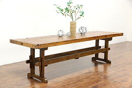 Carpenter Workbench Rustic Antique 1900 Dining or Kitchen Table, 9' Long