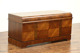 Art Deco 1940 Vintage Waterfall Trunk or Blanket Chest, Signed Dillingham #28863