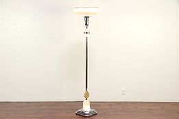 Art Deco 1930's Vintage Torchiere Floor Lamp, Chrome & Glass Lighted Base #30042