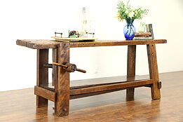 Primitive Antique Carpenter Workbench, Hall, Sofa, Wine Table, Wood Screw #31045
