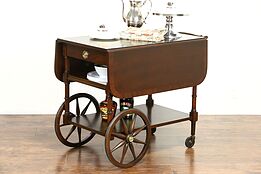 Baker Signed Vintage Tea and Dessert Cart or Beverage Trolley, Banded Mahogany