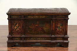 Hand Painted Antique Italian Pine Dowry Chest Trunk after 1327 Original #30005