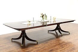 English 1870 Antique 11 1/2' Mahogany Banquet Dining Table, 2 Pedestals