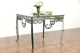 Wrought Iron Verdigris Display or Wine & Cheese Tasting Table, Wood Balls