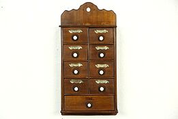 Spice Cabinet, 1910 Antique Hanging or Countertop, 9 Drawers