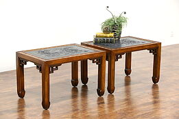 Pair of Chinese Modern 1960's Vintage Lamp or End Tables, Cultured Stone Tops