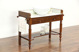 Mahogany Antique 1890 Marble Top Wash Stand, Server or Bar, England