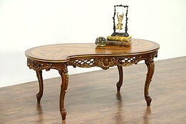 Scroll Shape Vintage Inlaid Marquetry Coffee Table, Carved Angels