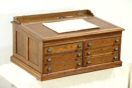 Oak Antique 6 Drawer Spool Cabinet, Collector or Jewelry Chest, Leather Top