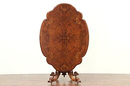 Victorian Antique Walnut Marquetry Breakfast, Hall Center Table, England #29187