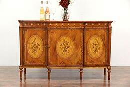 Marquetry Inlaid Vintage Hall Console Cabinet or Sideboard, Tulipwood & Burl