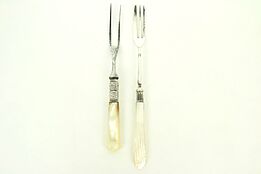 Pearl Handle 2 Antique Silver Plate Serving Forks #28917