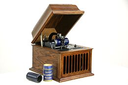 Edison Oak Antique Amberola 30 Phonograph, Tabletop Cylinder Record Player, 1918