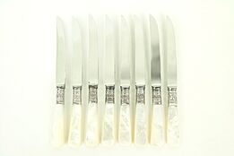 Set of 8 Pearl, Sterling & Stainless Fruit or Cheese Knives, England #28890