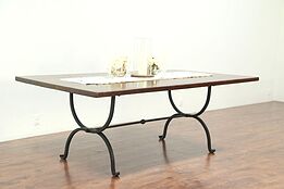 Oak & Wrought Iron Antique 1900 Dining or Library Table, Spain 7' Long #29038