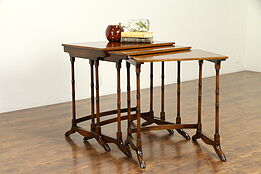 Nest of 3 Vintage Mahogany Stacking Tables, Tooled Leather, Wimbledon #31597