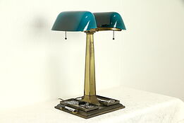 Emeralite Antique Partner Desk Double Banker Lamp, Green Shades #31811