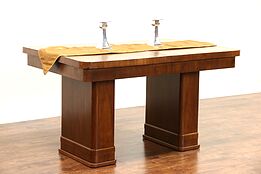 Italian Art Deco 1930's Walnut Dining or Library Table & Leaf, Signed
