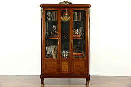 French Signed Joliver Paris 1920 Antique China Curio Cabinet, Beveled Glass