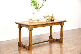 Rustic French Country Pine Trestle Dining, Console or Kitchen Island Table