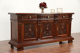 Renaissance Antique Sideboard, Server or Wide Screen TV Console Cabinet #29874