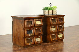 Pair of  Antique Country Store Oak Seed Counter Display End Tables #30378