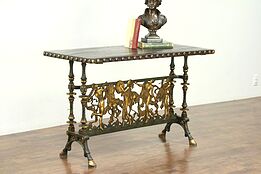 Bronze Antique Hall, Console or Library Table, Dancers, Leather Top #28566