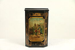 Victorian Antique English Hand Painted Tin Tea Bin, Signed Parnall  #29656