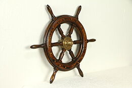 Oak Antique 1920 Salvage Ship or Boat Wheel, Bronze Mounts #31920