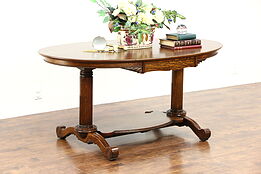 Classical 1900 Antique Oval Oak Partner Library Desk or Hall Table