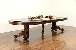 Oak Antique 54" Round Dining Table, Lion Paw Feet, Extends 10' 6" #30431