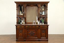Victorian Eastlake Antique Sideboard, Server or Back Bar, Marble, Mirrors #31748