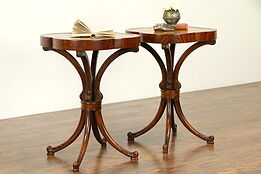 Pair Cloverleaf Vintage Carved Mahogany Lamp or End Tables, Nightstands #32102