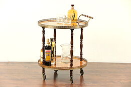 Italian Rosewood Marquetry Round Bar Cart, Tea or Dessert Trolley #29682