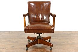 Midcentury Modern 1960 Vintage Leather Swivel Adjustable Desk Chair