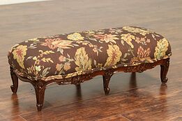 Hand Carved Antique Footstool, New Upholstery, Signed Colby #29284