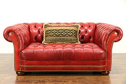 Leather Tufted Vintage Chesterfield Sofa, Brass Nailhead Trim #31007