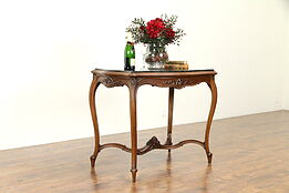 French Carved Walnut Antique Hall or Lamp Table, Black Granite #31360