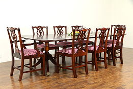 Georgian Design Vintage Dining Set, Banded 10' Table, 8 Chairs #32071
