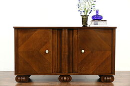 Art Deco Oak Vintage Scandinavian Sideboard or TV Console Cabinet
