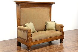 Oak 1900 Antique Carved Foyer Hall Bench or Settee, New Upholstery