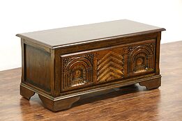 Oak Dutch 1900 Hand Carved Trunk, Window Bench or Blanket Chest