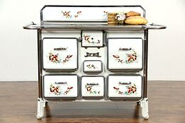 French Antique Painted Porcelain Kitchen Stove or Kitchen Island, Signed Jyel