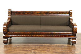 Dutch Inlaid Marquetry 1860 Antique Mahogany Sofa, Newly Upholstered