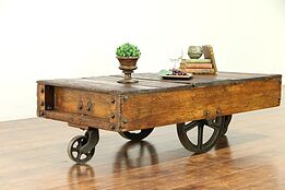 Industrial Salvage Antique Cart or Trolley, Iron Wheels, Coffee Table  #30303